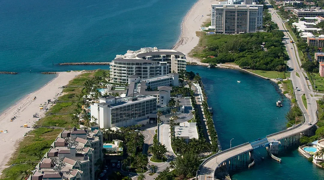 boca raton aeriel view with the building and the beach